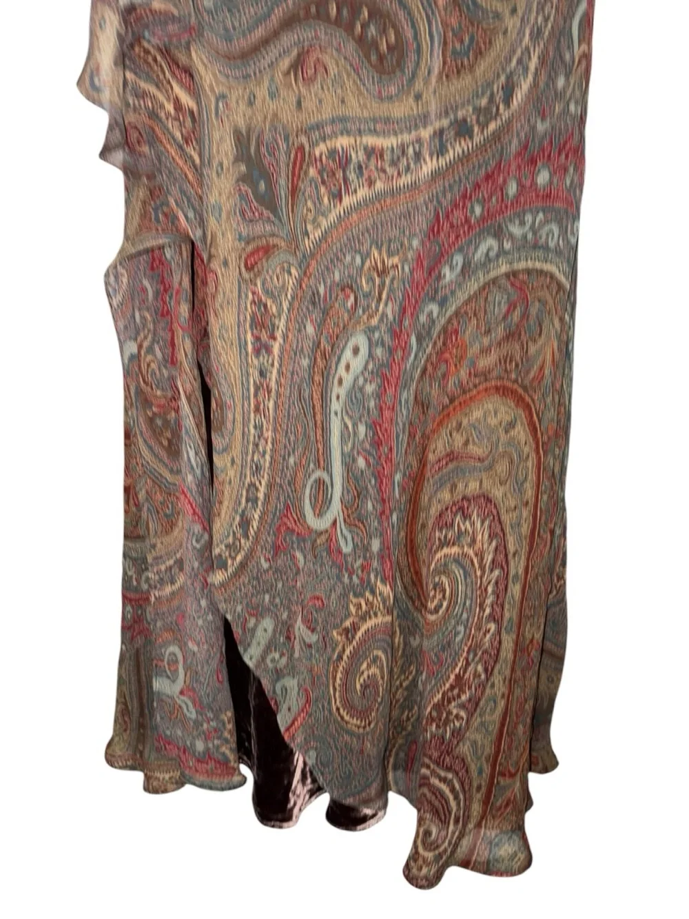 Ralph Lauren Silk Paisley Print Velvet Layered Cascading Ruffle Maxi Skirt - 14 - Picture 3 of 10